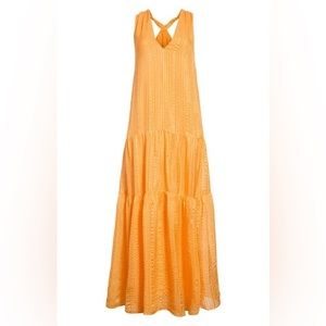 Frame Women's Orange Silk Draped Crinkle Tiered Halter Maxi Dress